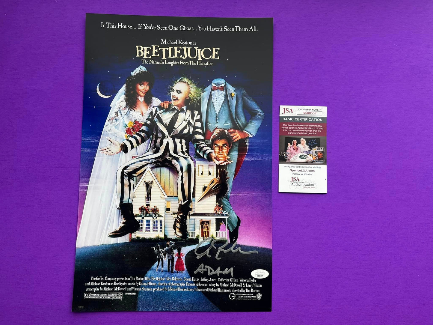 Alec Baldwin Signed and Inscribed Beetlejuice 11x17 Photo - JSA COA 557